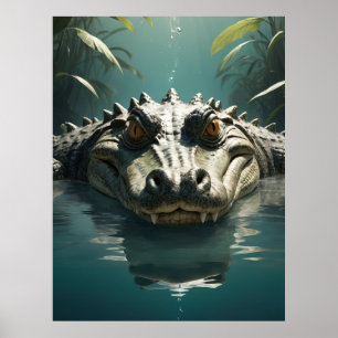 Serene Crokodile i Vatten Jungle Art Print Poster