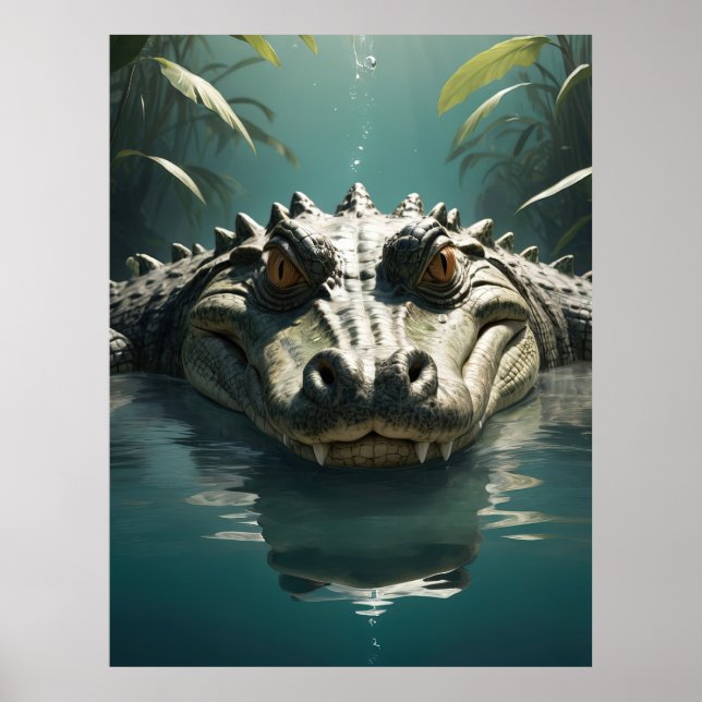 Serene Crokodile i Vatten Jungle Art Print Poster (Framsidan)