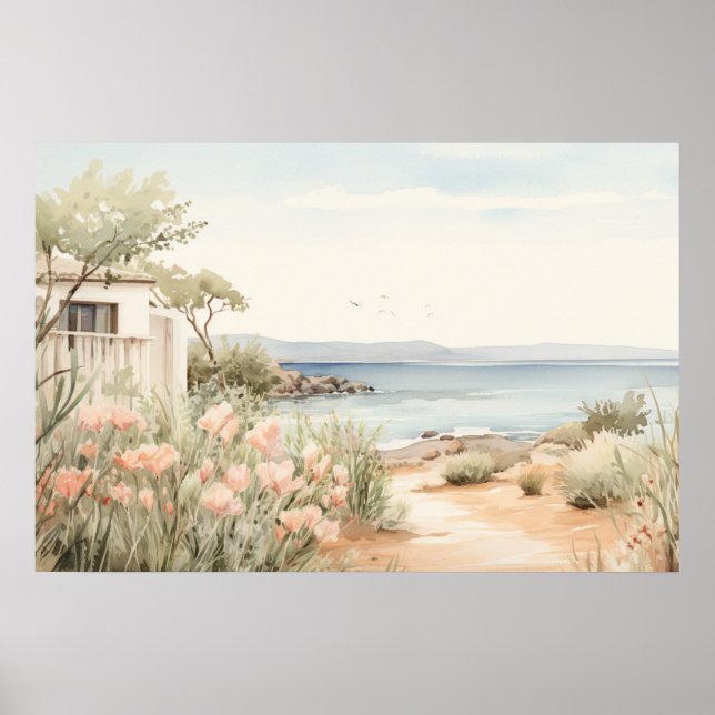 Serene Cyprus: Digital Watercolor Art Prints Poster (Framsidan)