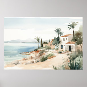 Serene Cyprus: Digital Watercolor Art Prints Poster