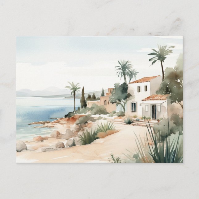 Serene Cyprus: Digital Watercolor Art Prints Vykort (Framsida)