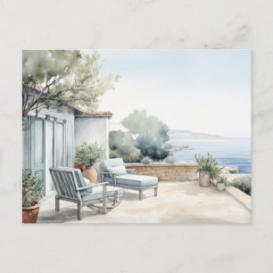 Serene Cyprus: Digital Watercolor Art Prints Vykort