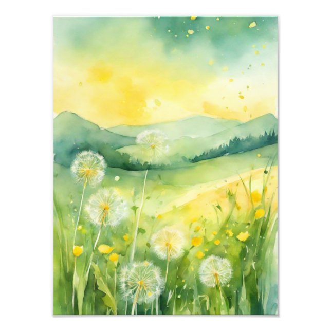 Serene Dandelion Fält Watercolor Fototryck (Framsidan)