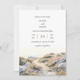 Serene Dawn Coastal Väg Watercolor Beach Wedding Inbjudningar
