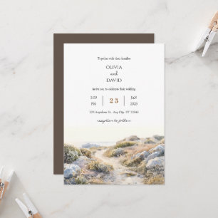 Serene Dawn Coastal Väg Watercolor Beach Wedding Inbjudningar