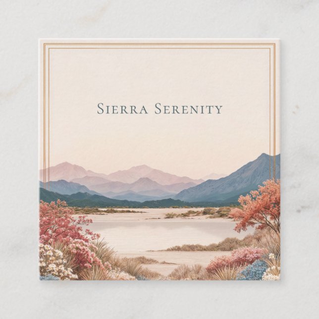 Serene Desert Bloom Landscape Gold Frame Rustic Fyrkantigt Visitkort (Framsida)