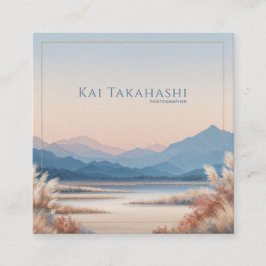 Serene Desert Pampas Grass Gold Frame Mountain Fyrkantigt Visitkort