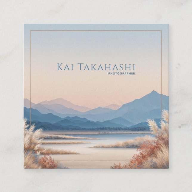 Serene Desert Pampas Grass Gold Frame Mountain Fyrkantigt Visitkort (Framsida)