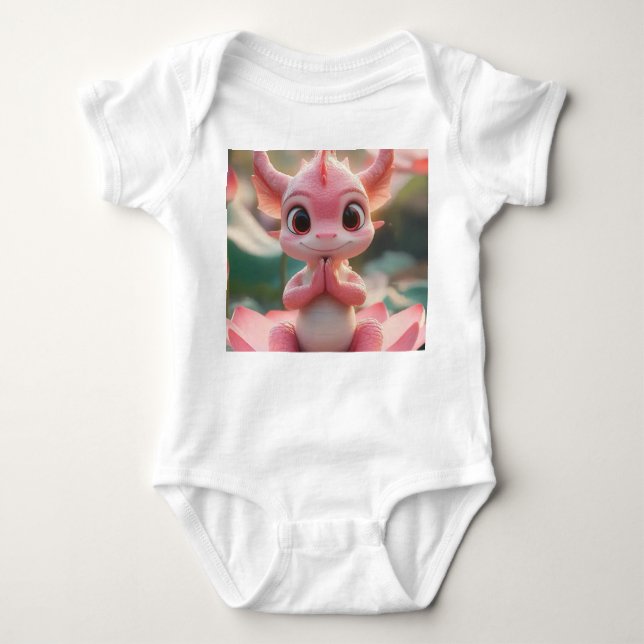 Serene Dragon på Lotus - Baby Bodykostym T Shirt (Framsida)