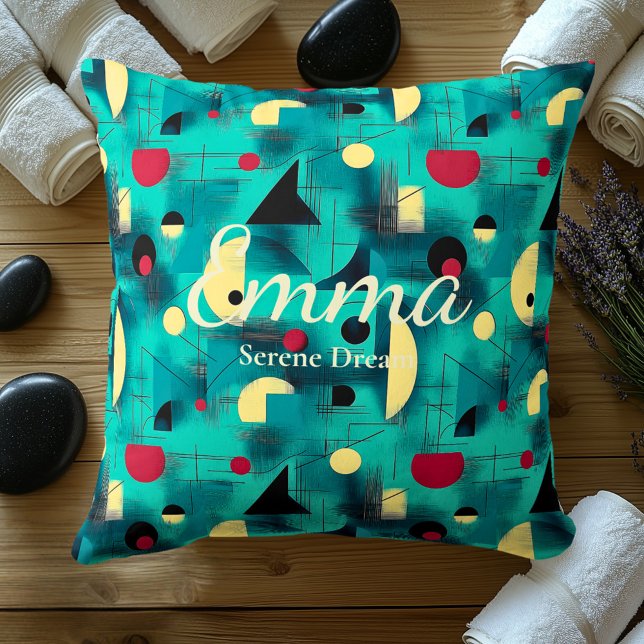 Serene Dream - Teal & Red Geometric Accent Cushion Kudde (Skapare uppladdad)