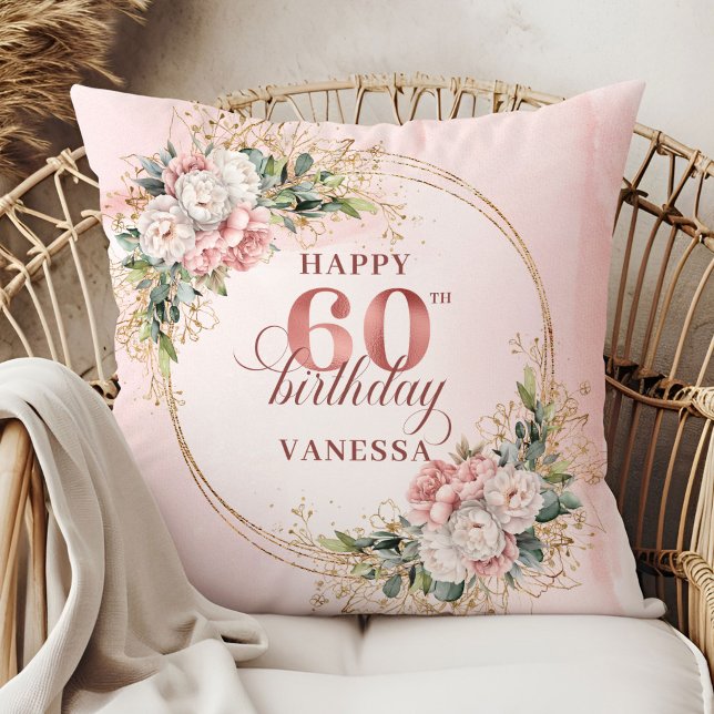 Serene Dusty Pink Eucalyptus Boho 60th birthday  Kudde (Serene Dusty Pink Eucalyptus Boho 60th birthday pillow)