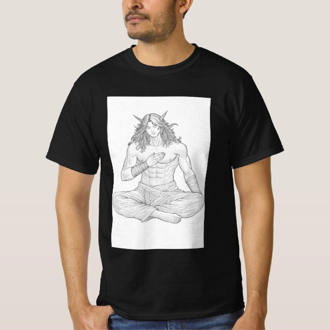 Serene Elf Warrior | Fantasy Anime Character Art T Shirt (Framsida)