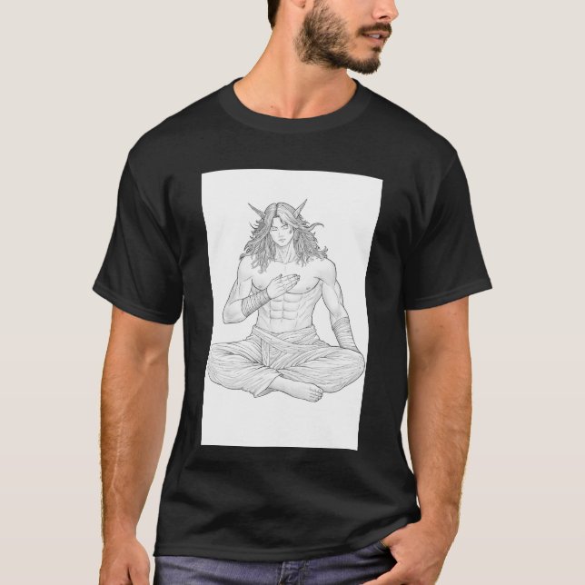 Serene Elf Warrior | Fantasy Anime Character Art T Shirt (Framsida)