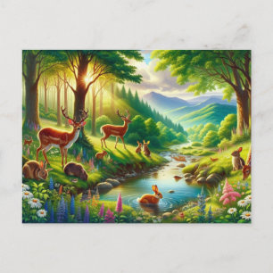 Serene Enchanzed Forest med målning av djur Vykort