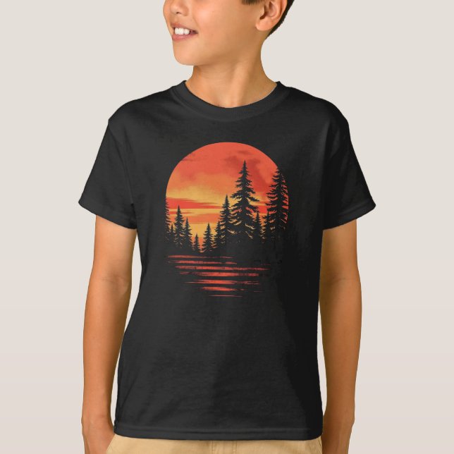 Serene Forest Sunset T Shirt (Framsida)