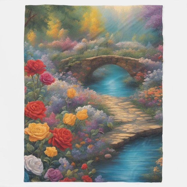 "Serene Garden Bridge" Fleecefilt (Framsidan)