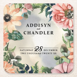 Serene Garden Wandeans: Pastel Blommigt Elegance Underlägg Papper Kvadrat