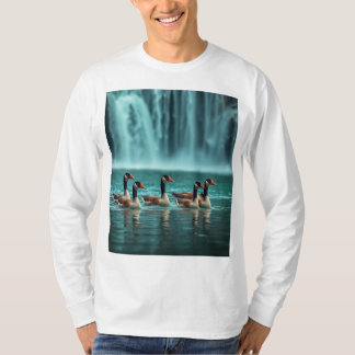 "Serene Geese Family by the Waterfall - Nature-Ins T Shirt