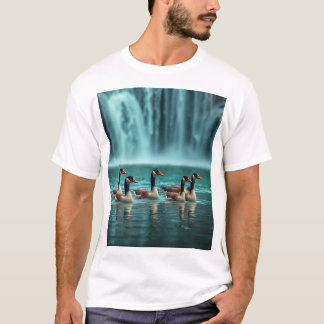 "Serene Geese Family by the Waterfall - Nature-Ins T Shirt