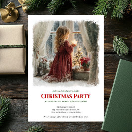 Serene girl awaits Santa editable Christmas invite Inbjudningar