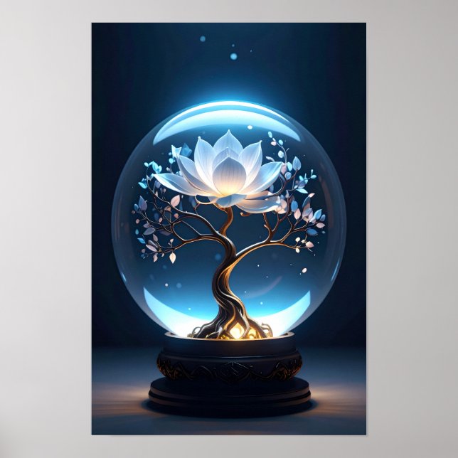 Serene Glowing Lotus Flower Globe Art Poster (Framsidan)