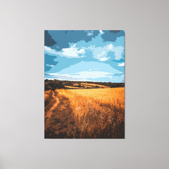 Serene Golden Field Country Road Stylized Canvastryck (Framsida)