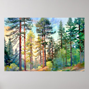 Serene Gräs Forest Watercolor Art Skriv ut Poster