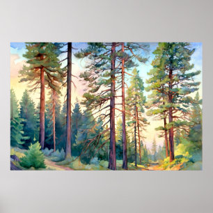 Serene Gräs Forest Watercolor Art Skriv ut Poster