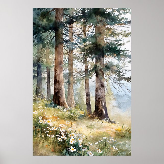 Serene Gräs Forest Watercolor Art Skriv ut Poster (Framsidan)