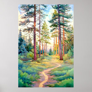 Serene Gräs Forest Watercolor Art Skriv ut Poster