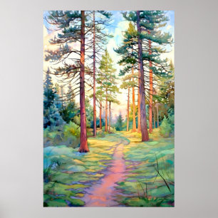 Serene Gräs Forest Watercolor Art Skriv ut Poster