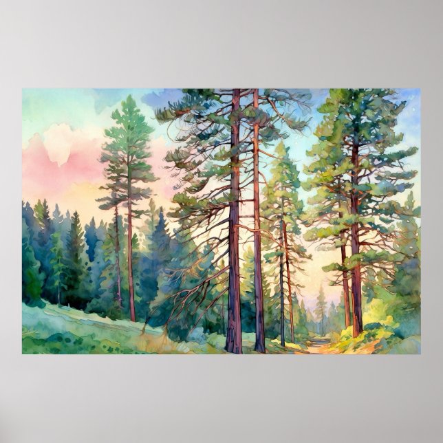 Serene Gräs Forest Watercolor Art Skriv ut Poster (Framsidan)