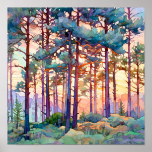 Serene Gräs Forest Watercolor Skriv ut Poster