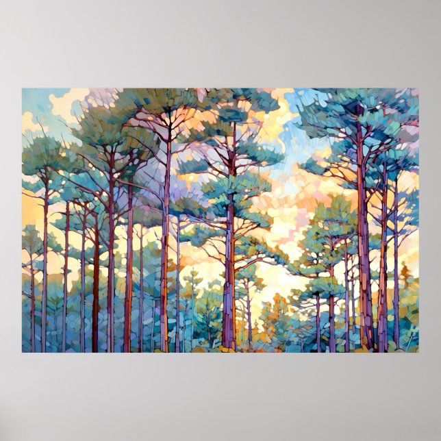 Serene Gräs Forest Watercolor Skriv ut Poster (Framsidan)