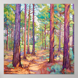 Serene Gräs Forest Watercolor Skriv ut Poster