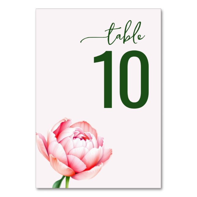 Serene Green Floral Wedding Table Card Bordsnummer (Framsidan)