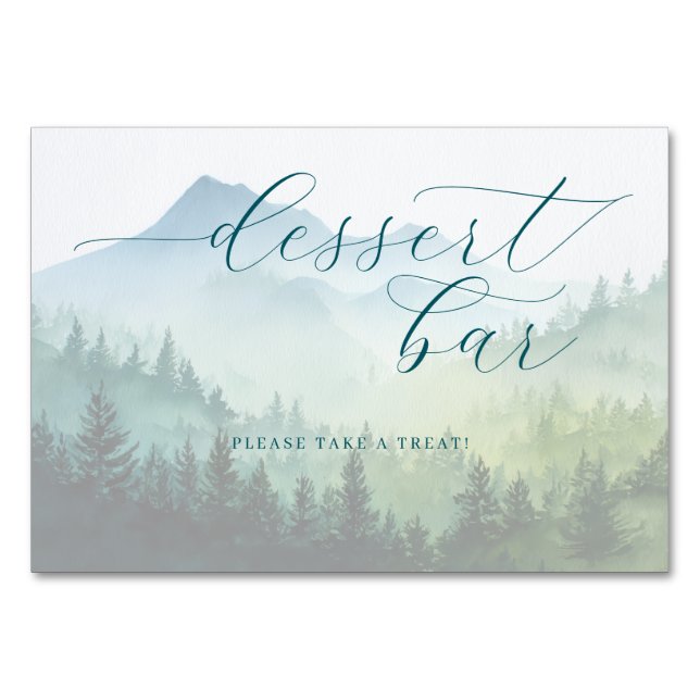 Serene Green Watercolor Mountain Landscape Bordsnummer (Framsidan)