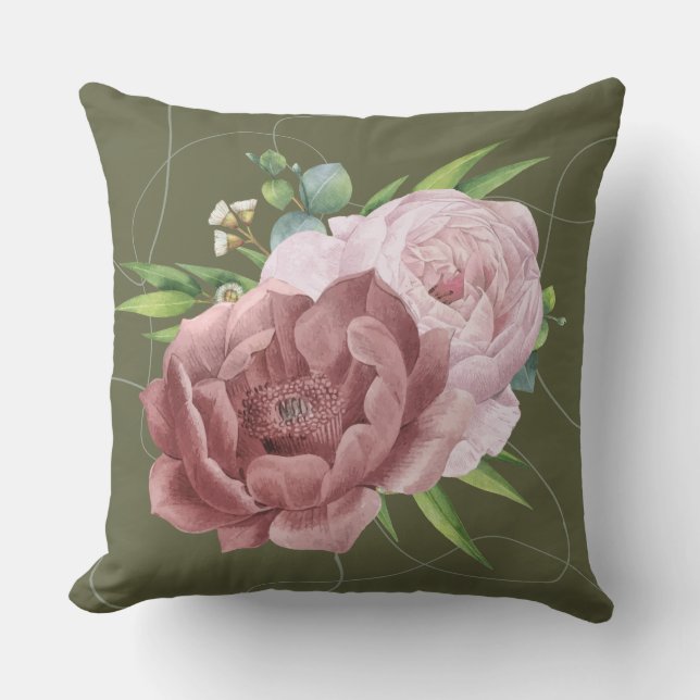 Serene Grönt Cushion med dubbla blommor" Kudde (Framsida)