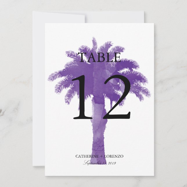 Serene Handflatan Träd Lila Watercolor | BORDSNUMM Inbjudningar (Framsida)