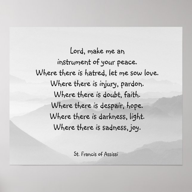 Serene Himlar Grått St. Francis Assissi Prayer Poster (Framsidan)