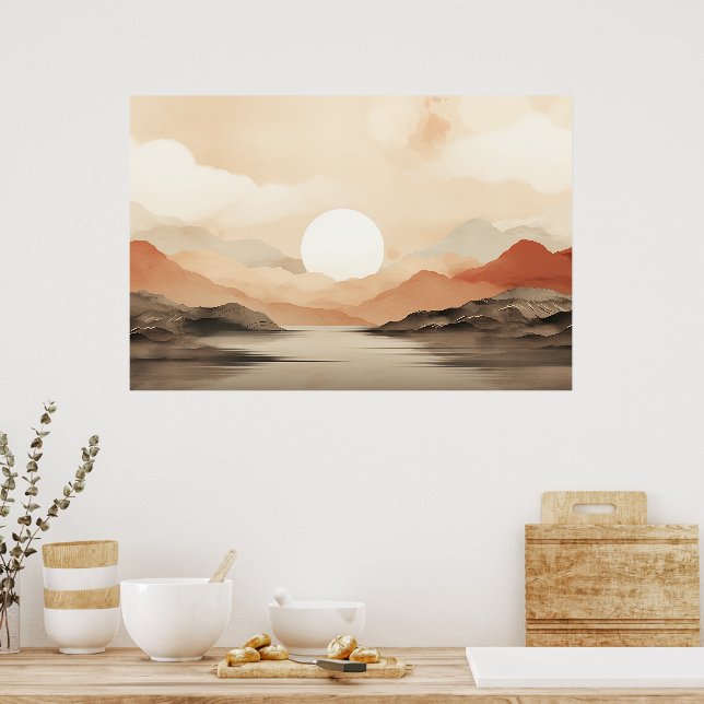 Serene Horizon Japandi Nature Art Poster (Kök)
