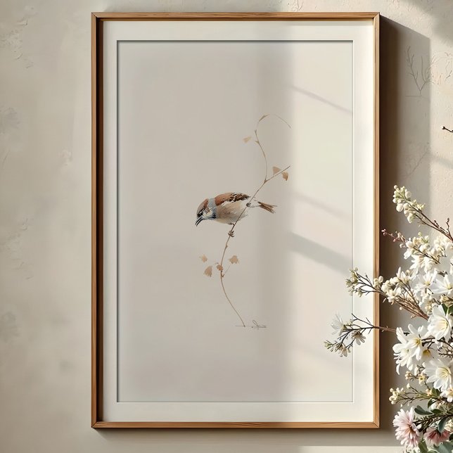 Serene House Sparrow Watercolor Art Poster (Skapare uppladdad)