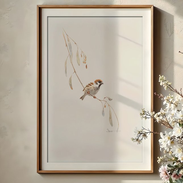 Serene House Sparrow Watercolor Art Poster (Skapare uppladdad)