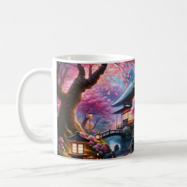 Serene Japanskt Garden vid Twilight Painting Kaffemugg (Vänster)
