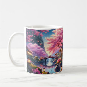 Serene Japanskt Garden vid Twilight Painting Kaffemugg