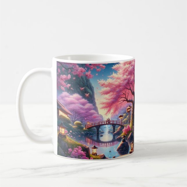 Serene Japanskt Garden vid Twilight Painting Kaffemugg (Vänster)