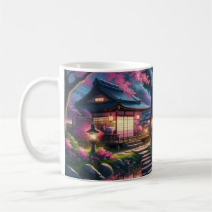 Serene Japanskt Garden vid Twilight Painting Kaffemugg