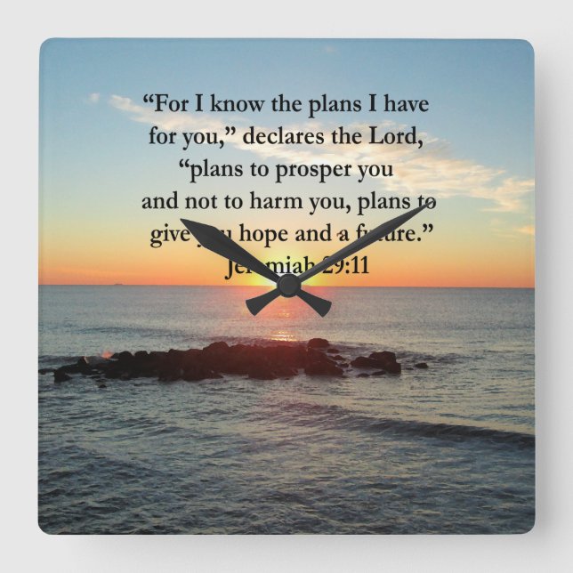 SERENE JEREMIAH 29:11 SUNRISE FYRKANTIG KLOCKA (Framsida)