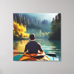 Serene Kayaking Scene Män i Kayak i bergen Canvastryck