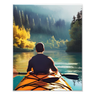 Serene Kayaking Scene   Män i Kayak i bergen Fototryck